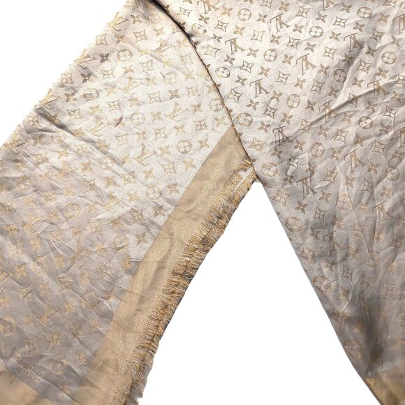 LOUIS VUITTON LV Light Gold & Gold Monogram Shawl Scarf Wrap - Picture 2 of 9